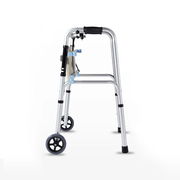 Adjustable Height Aluminum Folding Walker with Wheels and Glides