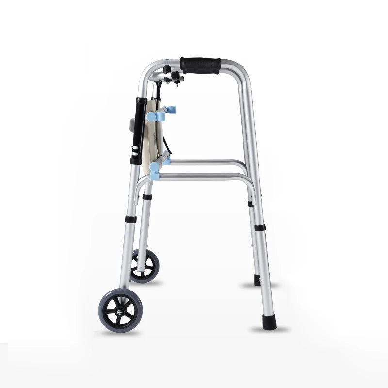 Adjustable Height Aluminum Folding Walker with Wheels and Glides