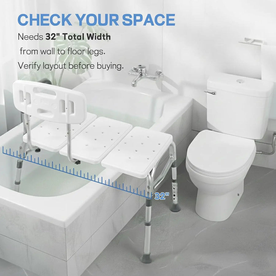 Tub Transfer Bench with Backrest and Armrest, Height Adjustable, Tool-Free Assembly view 3
