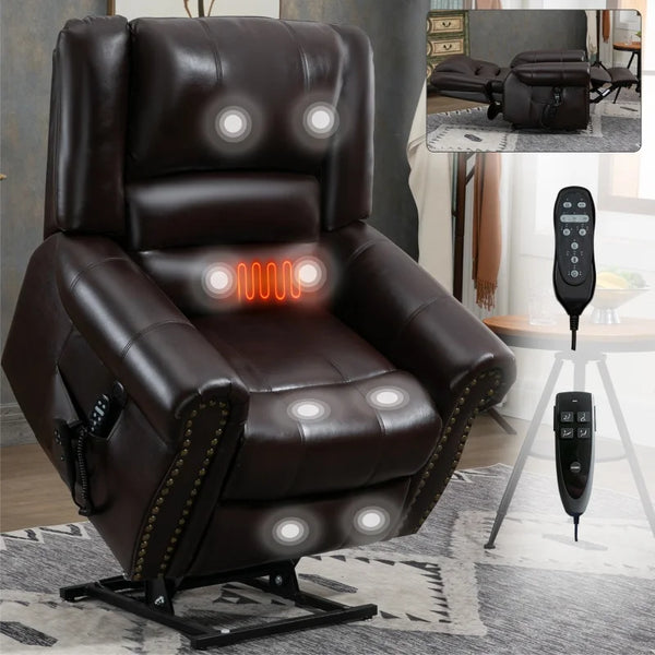 Genuine Leather Dual Motor Power Lift Recliner Chair with Heat and Massage