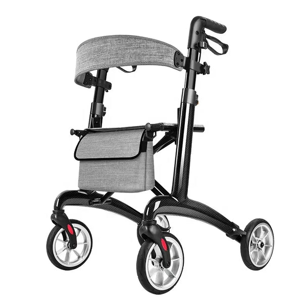 Lightweight Bariatric Carbon Fiber Folding Rollator Walker with Seat