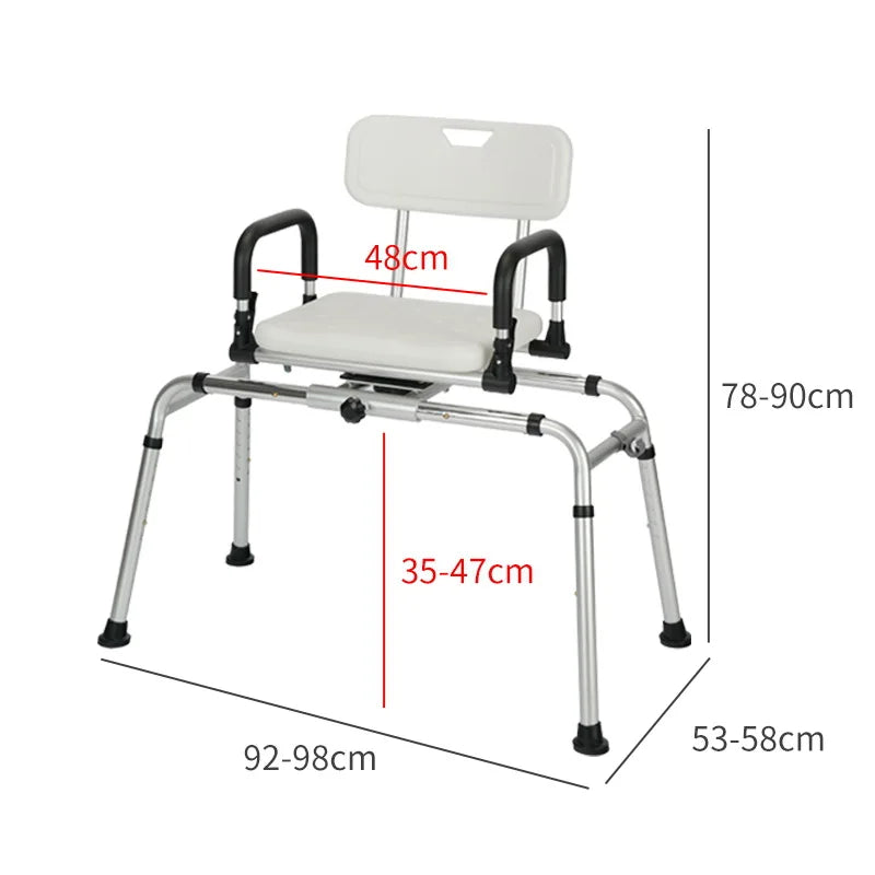 Folding Bathtub Transfer Bench with Backrest and Armrest, Height Adjustable