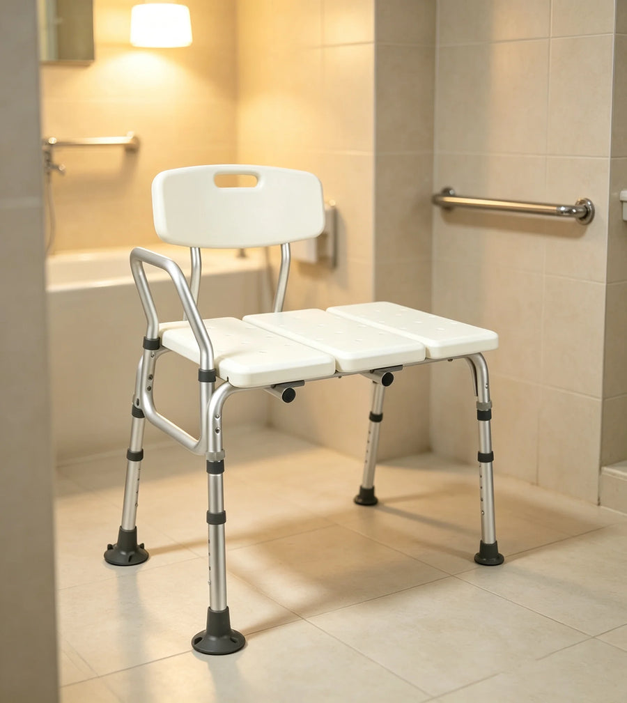 Heavy Duty Aluminum Shower Transfer Bench with Detachable Back and Armrest