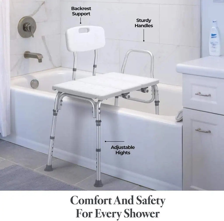 Heavy Duty Aluminum Shower Transfer Bench with Detachable Back and Armrest view 4