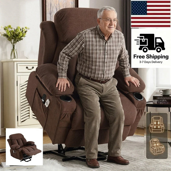 Heavy Duty Oversized Dual Motor Lay-Flat Power Lift Recliner with Heat and Massage