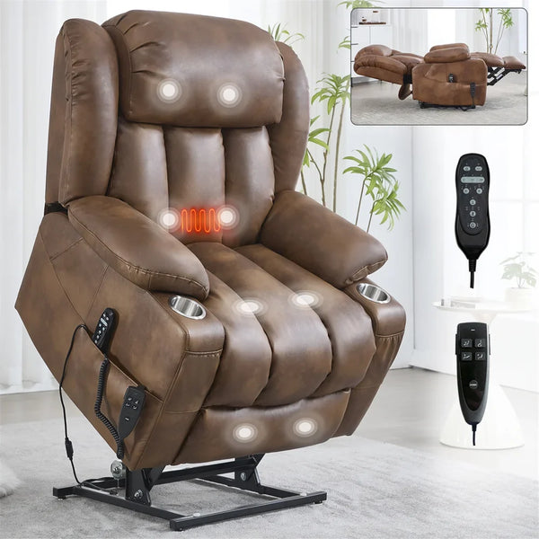 Dual Motor Infinite Position PU Power Lift Recliner with Massage and Lumbar Heating