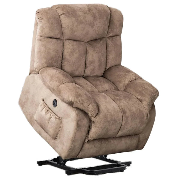 Heavy Duty Light Tan Fabric Wingback Power Lift Recliner with Remote Control