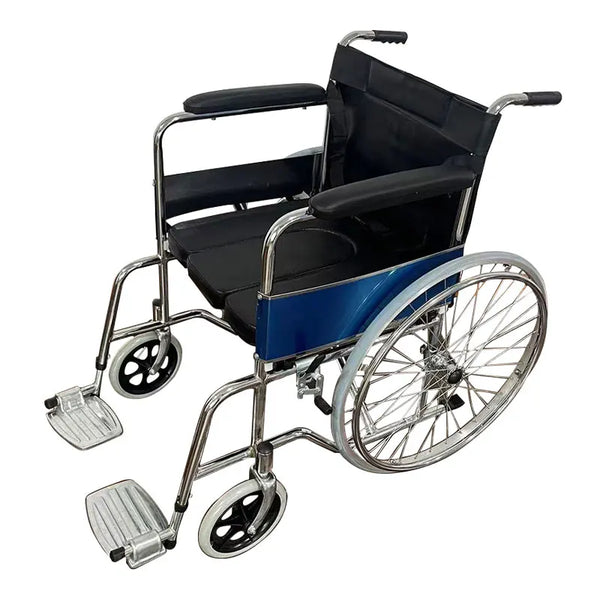 Steel Commode Wheelchair with Folding Armrests and Detachable Footrests 120 kg Capacity
