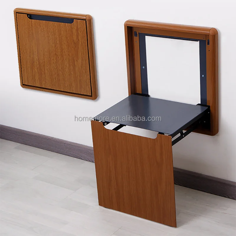 Heavy Duty Space-Saving Wall-Mounted Folding Seat in Wood Grain Aluminum