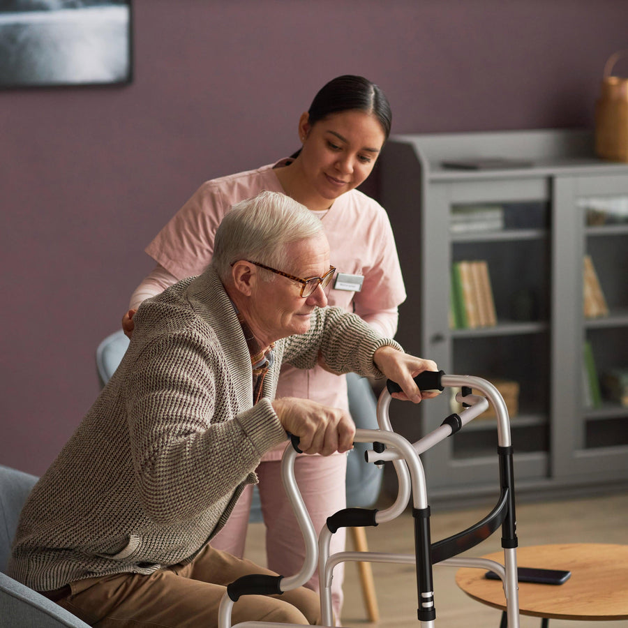 HERCULES Bi-Level Folding Walker with Adjustable Height, Interchangeable Wheels or Feet, Dual Frame Types, and Lightweight Design