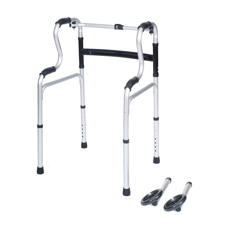 HERCULES Bi-Level Folding Walker with Adjustable Height, Interchangeable Wheels or Feet, Dual Frame Types, and Lightweight Design