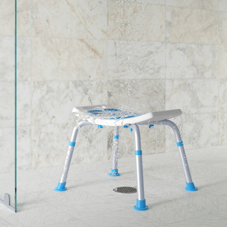 HERCULES Padded Shower Stool with Adjustable Height, Non-Slip Feet and Seat Pad