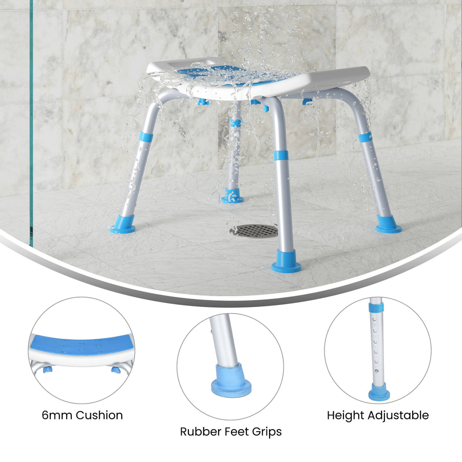HERCULES Padded Shower Stool with Adjustable Height, Non-Slip Feet and Seat Pad