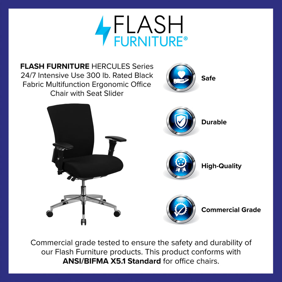 HERCULES Series 24/7 Intensive Use 300 lb. Rated Multifunction Executive Swivel Ergonomic Office Chair with Seat Slider and Adjustable Lumbar