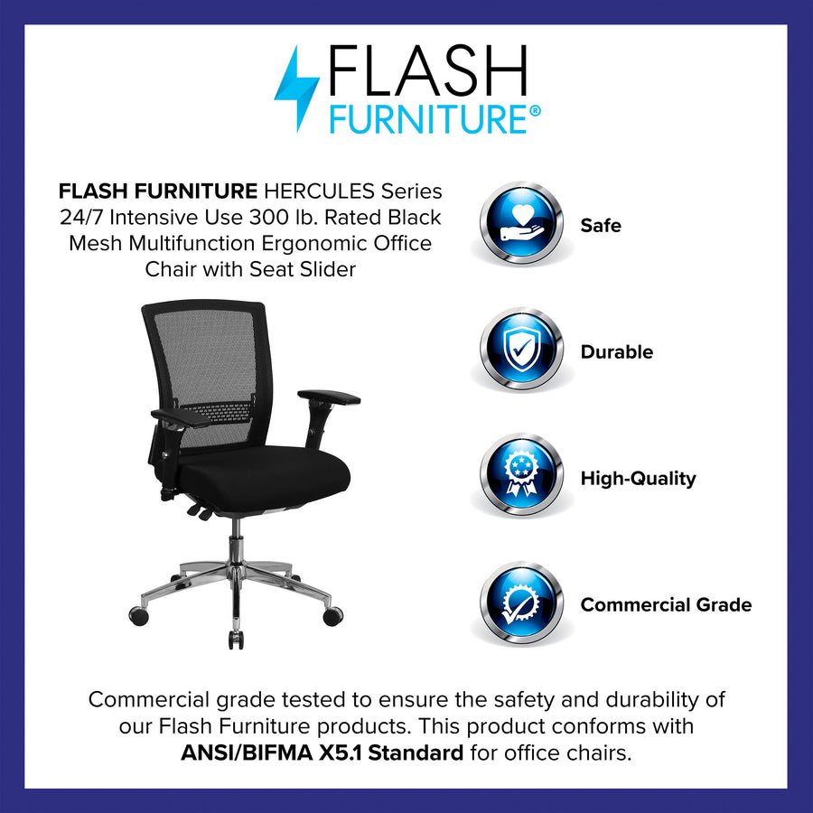 HERCULES Series 24/7 Intensive Use 300 lb. Rated Multifunction Executive Swivel Ergonomic Office Chair with Seat Slider and Adjustable Lumbar