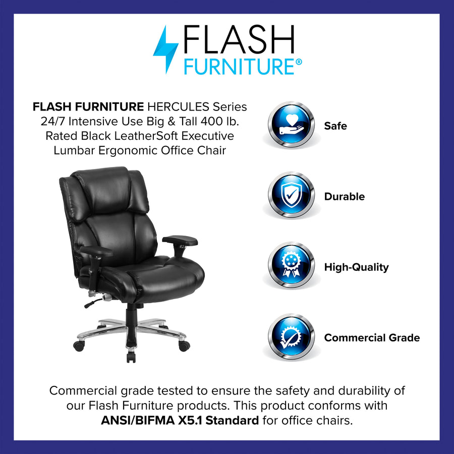 HERCULES Series 24/7 Intensive Use Big & Tall 400 lb. Rated Executive Swivel Ergonomic Office Chair with Lumbar Knob and Tufted Headrest & Back