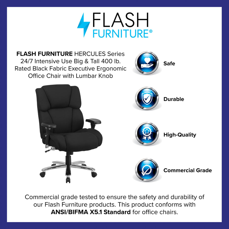 HERCULES Series 24/7 Intensive Use Big & Tall 400 lb. Rated Executive Swivel Ergonomic Office Chair with Lumbar Knob and Tufted Headrest & Back