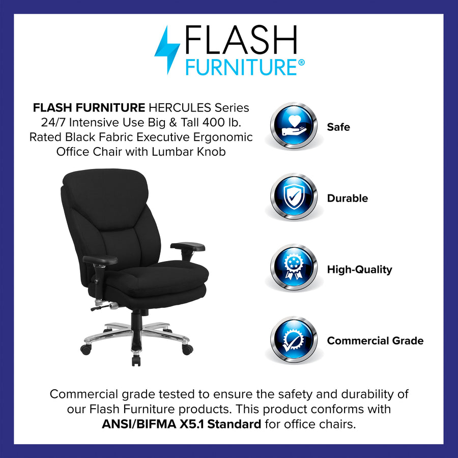 HERCULES Series 24/7 Intensive Use Big & Tall 400 lb. Rated High Back Executive Swivel Ergonomic Office Chair with Lumbar Knob and Large Triangular Shaped Headrest