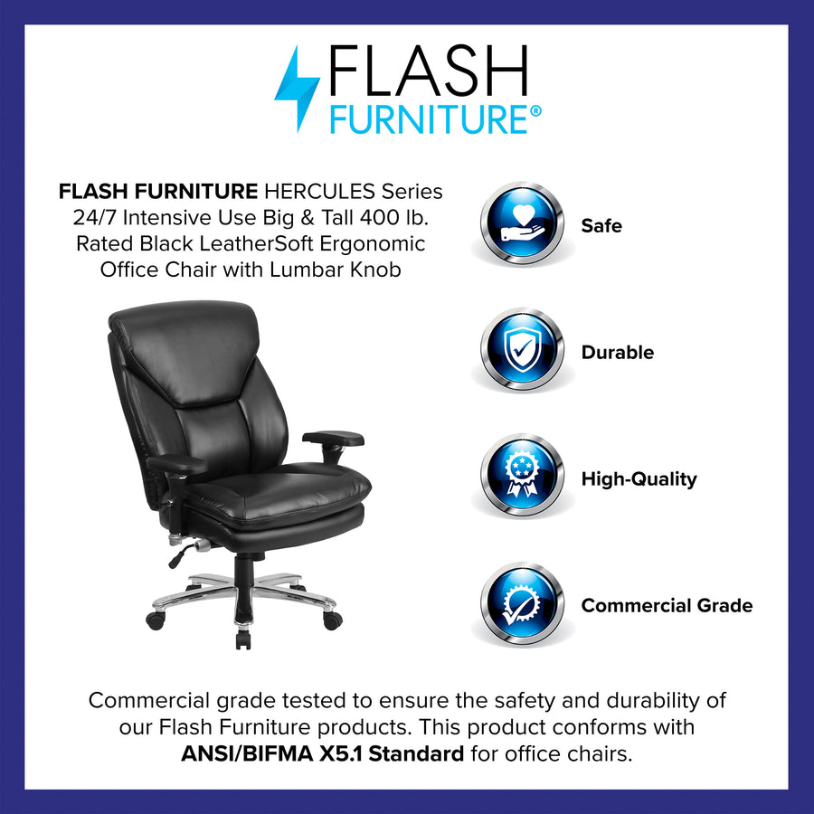 HERCULES Series 24/7 Intensive Use Big & Tall 400 lb. Rated High Back Executive Swivel Ergonomic Office Chair with Lumbar Knob and Large Triangular Shaped Headrest
