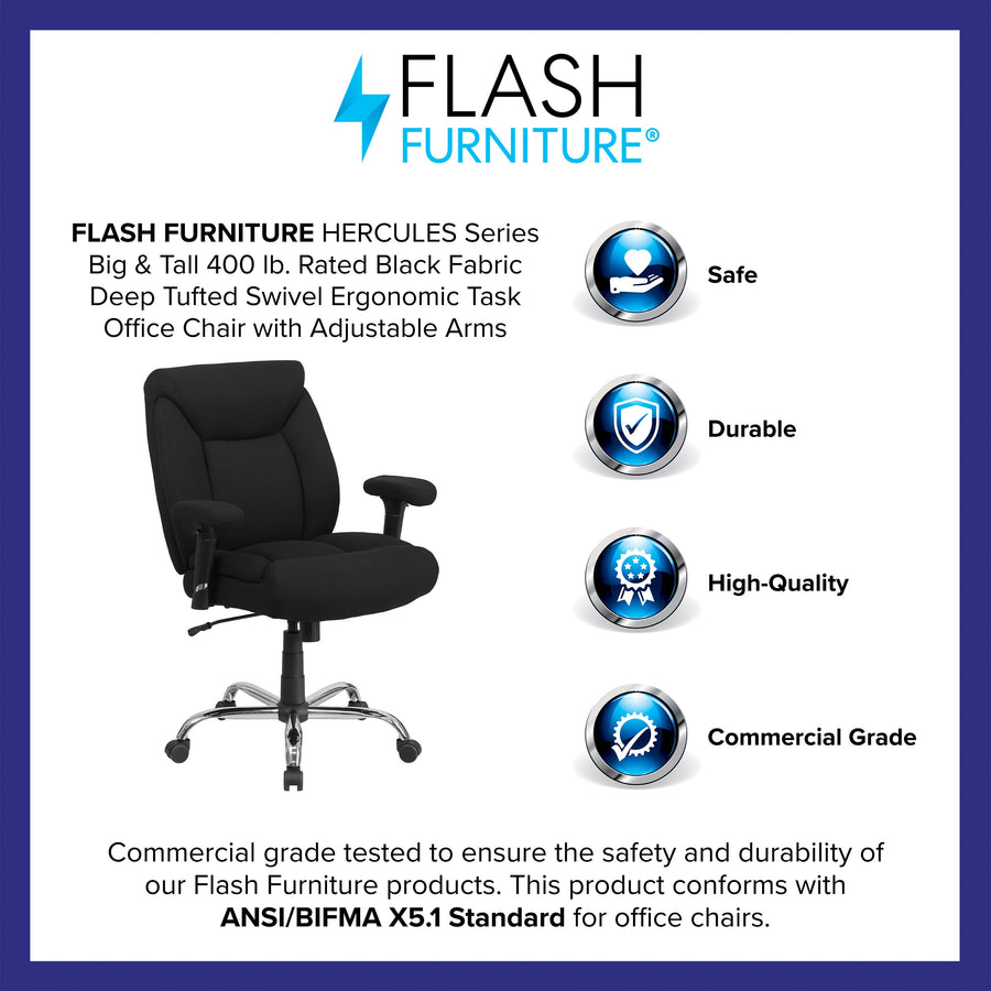 HERCULES Series Big & Tall 400 lb. Rated Swivel Ergonomic Task Office Chair with Deep Tufted Seating and Adjustable Arms