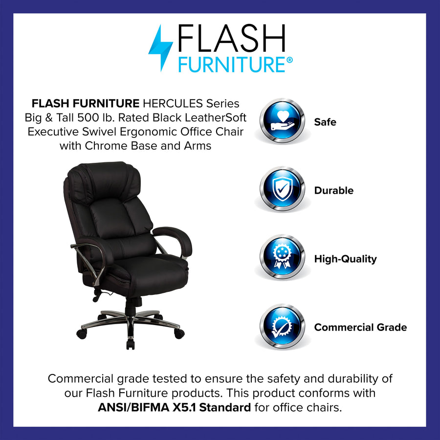 HERCULES Series Big & Tall 500 lb. Rated LeatherSoft Executive Swivel Ergonomic Office Chair with Chrome Base and Arms