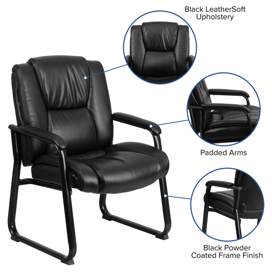 HERCULES Series Big & Tall 500 lb. Rated LeatherSoft Tufted Executive Side Reception Chair with Sled Base