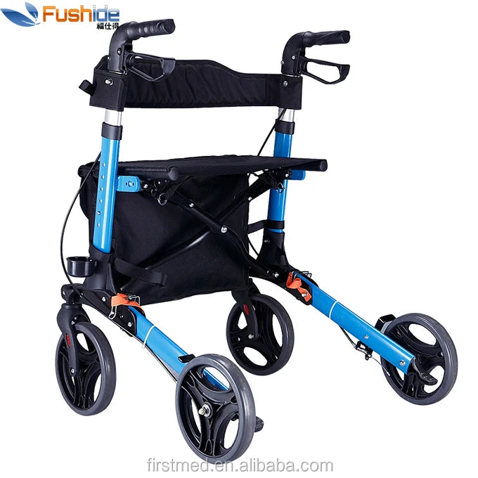 Lightweight Aluminum Rollator Walker with Cane Holder and Brakes view 2