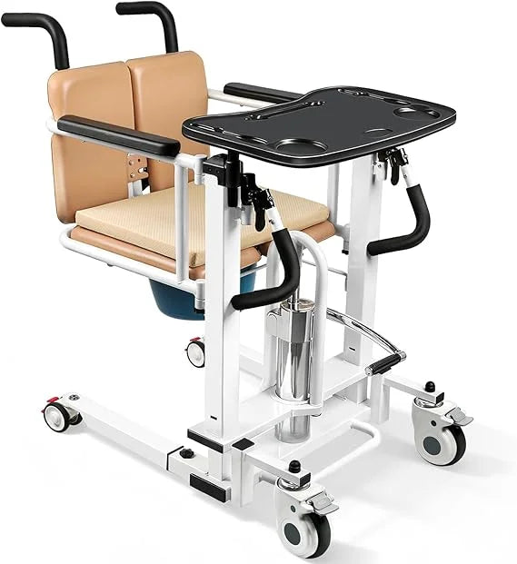 Height Adjustable Hydraulic Lift Shower Commode Transfer Chair 180 Degree Split Seat 440 lb