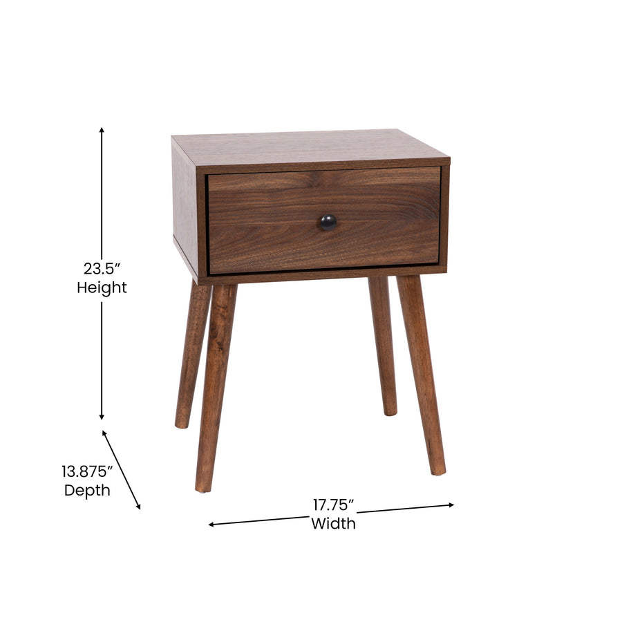Hatfield Mid-Century Modern One Drawer Wood Nightstand, Side Accent or End Table with Soft Close Storage Drawer