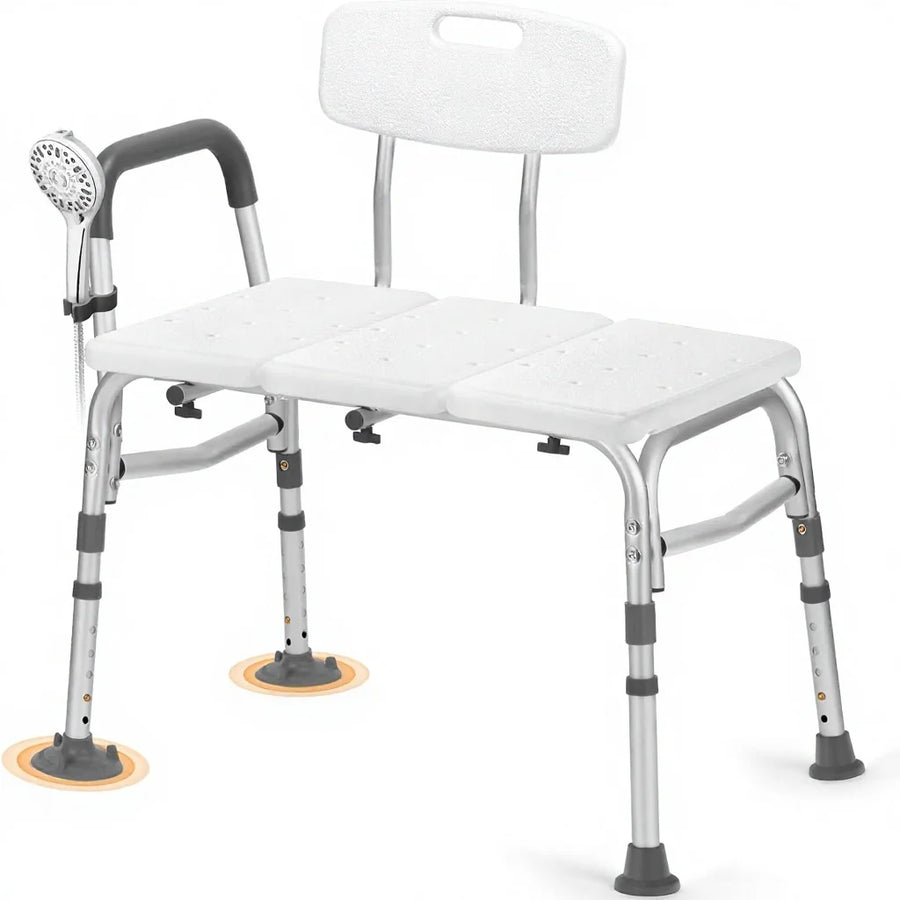 Tub Transfer Bench with Backrest and Armrest, Height Adjustable, Tool-Free Assembly