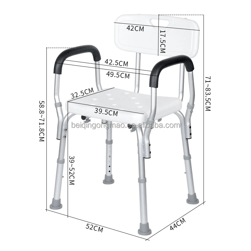 Heavy Duty Padded Shower Transfer Bench with Arms, Height Adjustable view 5