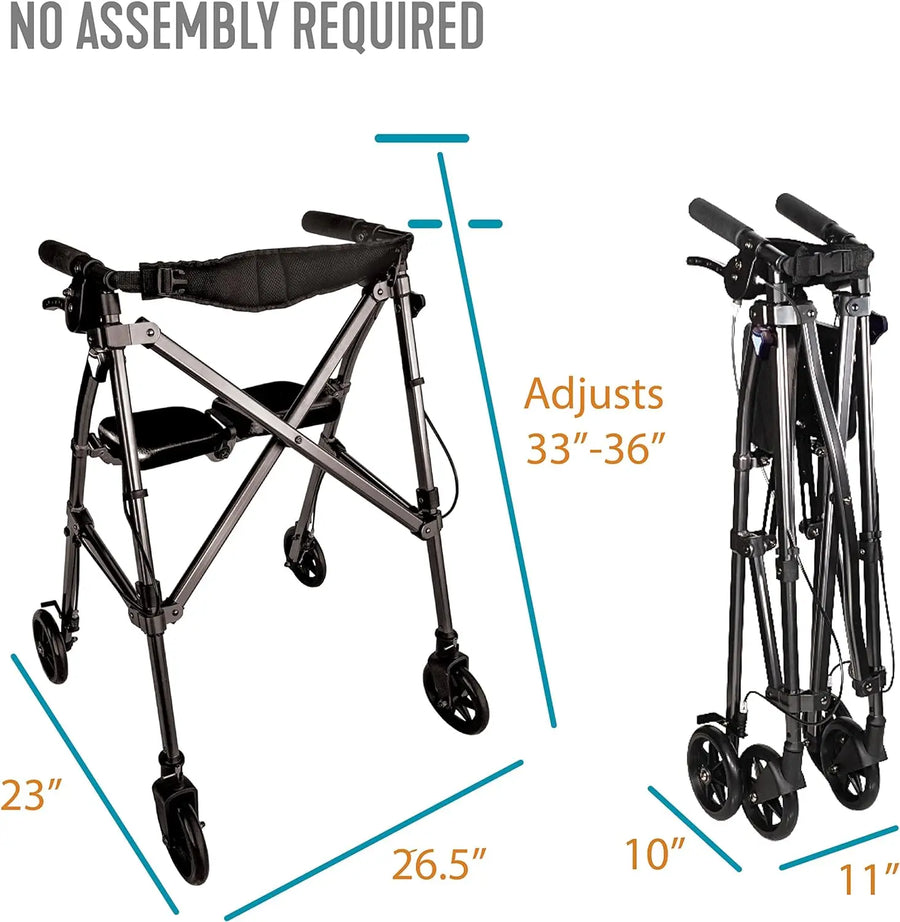Lightweight Folding Rolling Walker with Padded Seat, Backrest and 6-Inch Wheels view 2