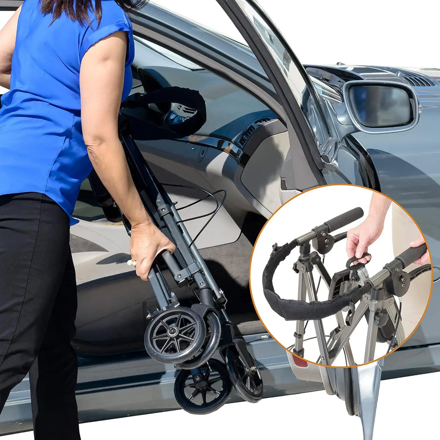 Lightweight Folding Rolling Walker with Padded Seat, Backrest and 6-Inch Wheels view 6