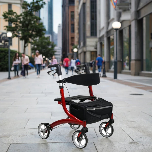 Heavy Duty Aluminum Foldable Bariatric Extra Wide Rollator Walker, 400 lb Capacity