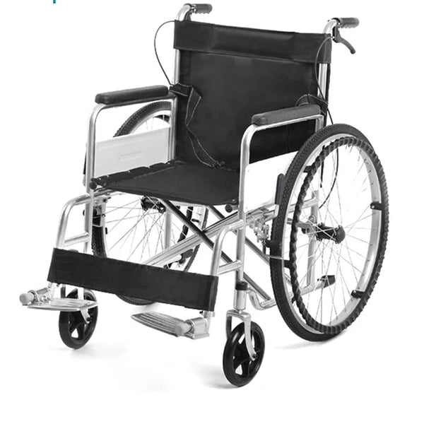 Portable Folding Steel Frame Manual Commode Wheelchair with Handbrake