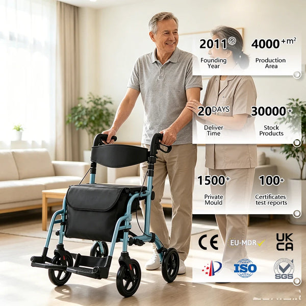 Aluminum Alloy 2-in-1 Wheelchair Rollator Walker with Cup Holder 136 kg