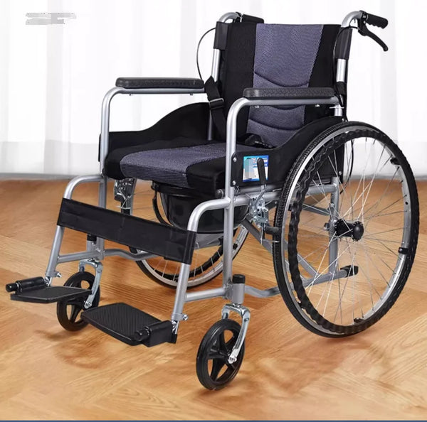 Foldable Carbon Steel Wheelchair with Commode and Toilet Bucket for Home Care