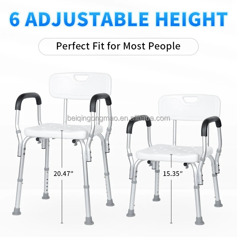 Heavy Duty Padded Shower Transfer Bench with Arms, Height Adjustable view 6