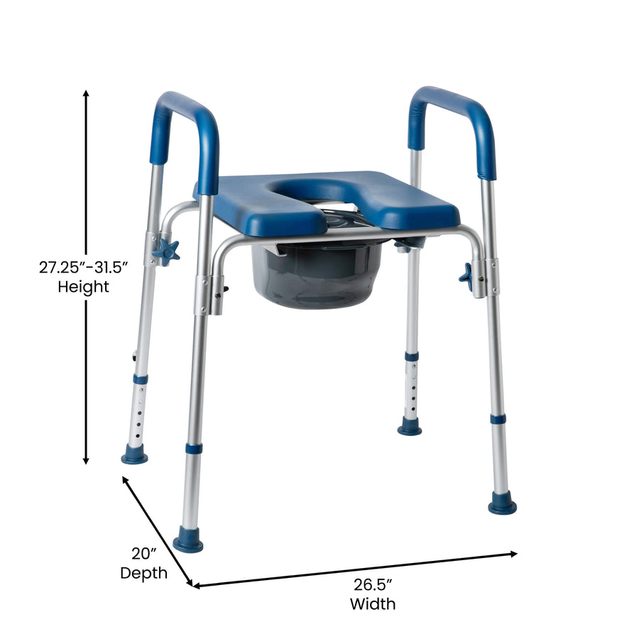 Hercules Shower Commode Chair with Safety Rail, Height Adjustable Frame, Padded Seat & Armrests, Commode Pail with Lid, Fits Most Toilets