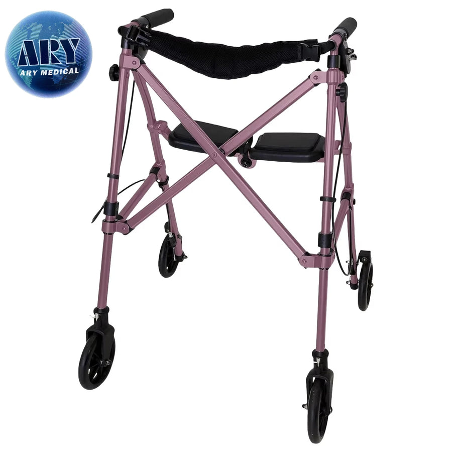 Lightweight Folding Rolling Walker with Padded Seat, Backrest and 6-Inch Wheels