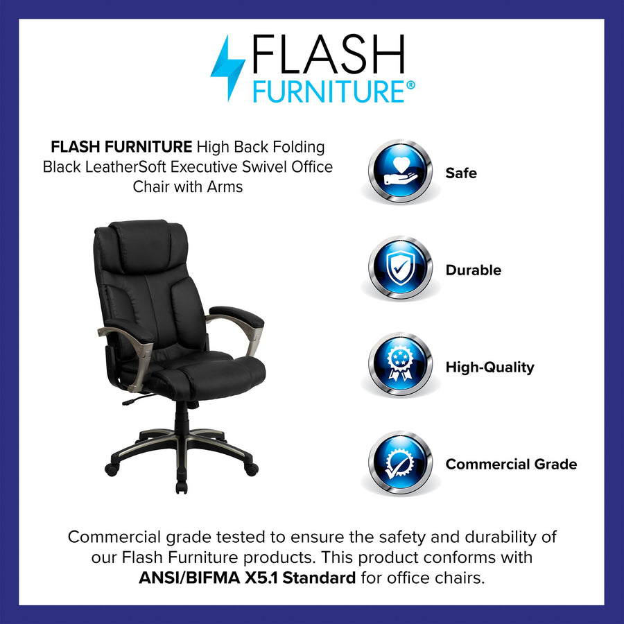 High Back Folding LeatherSoft Executive Swivel Office Chair with Arms