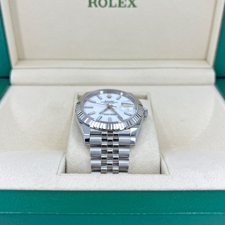 Datejust 41 Oystersteel and 18K White Gold 41 mm White Dial, Ref# 126334-0010