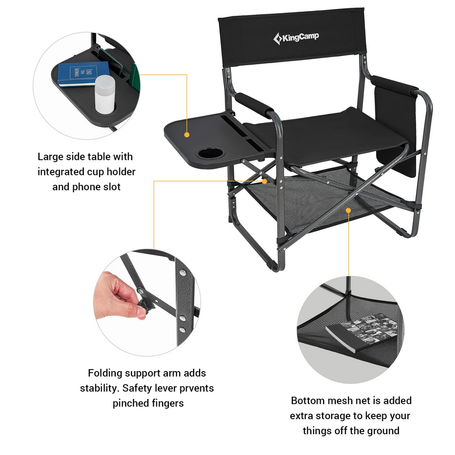 KingCamp ASH B30 Directors Heavy Duty Chair with Side Table