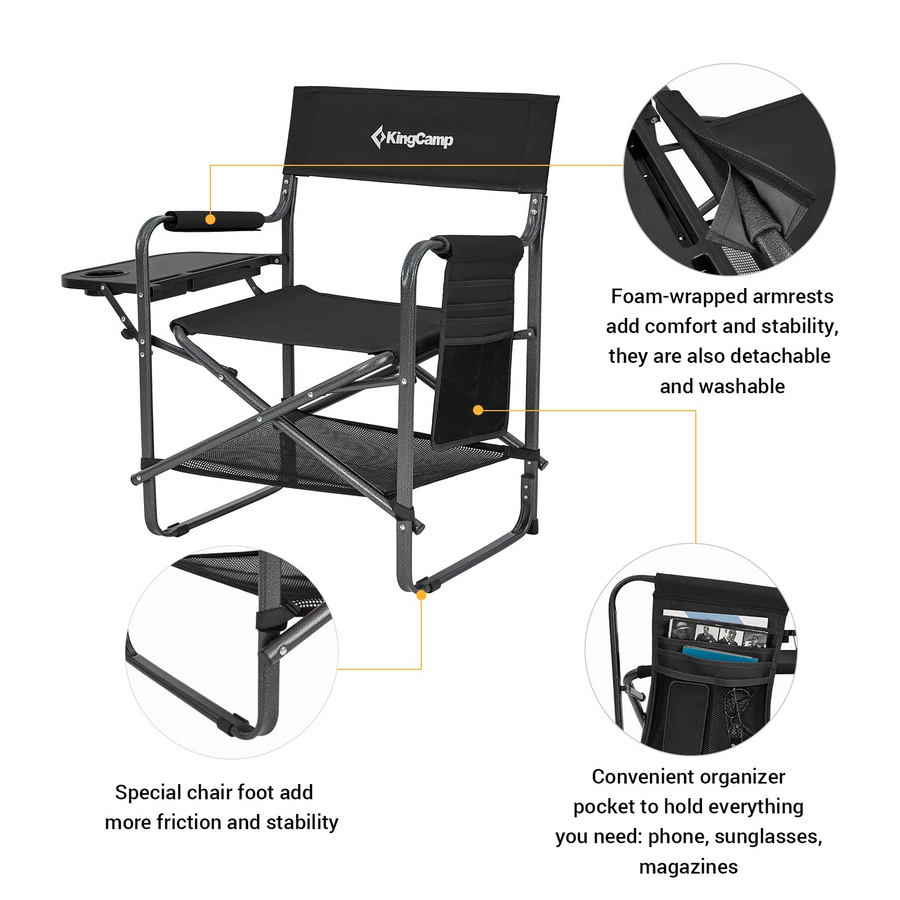 KingCamp ASH B30 Directors Heavy Duty Chair with Side Table