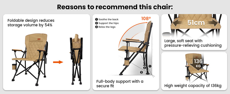 KingCamp GUAVA Padded High Back Folding Chair