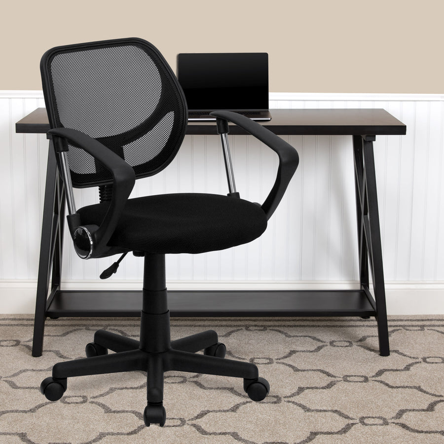Low Back Mesh Swivel Task Office Chair with Curved Square Back and Arms