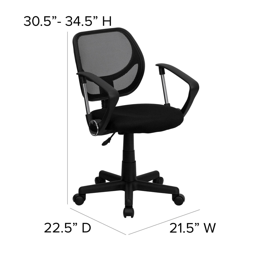Low Back Mesh Swivel Task Office Chair with Curved Square Back and Arms