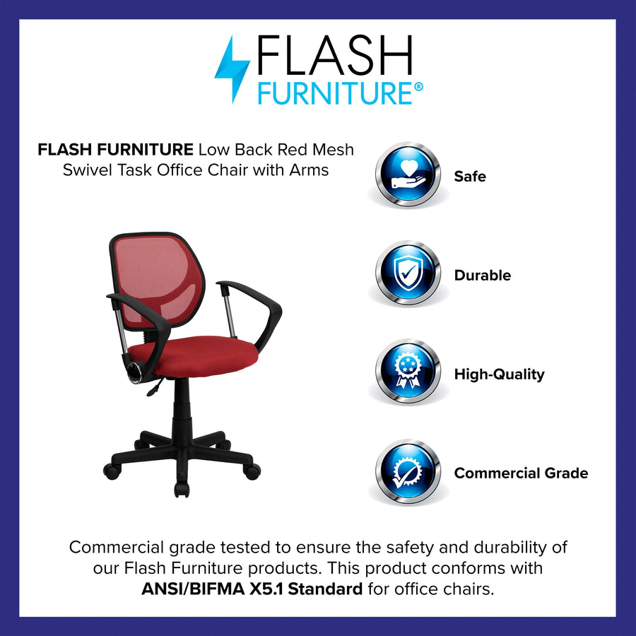 Low Back Mesh Swivel Task Office Chair with Curved Square Back and Arms