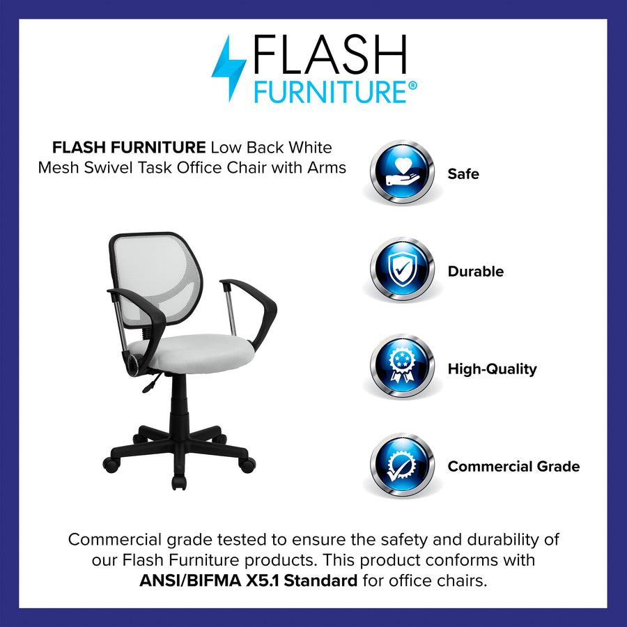 Low Back Mesh Swivel Task Office Chair with Curved Square Back and Arms