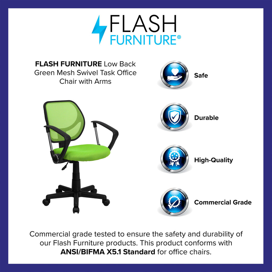 Low Back Mesh Swivel Task Office Chair with Curved Square Back and Arms
